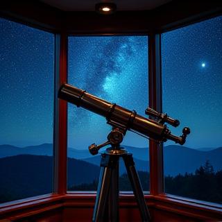 Távcső a megfigyelő részlegen, éjszakai égbolt kilátással